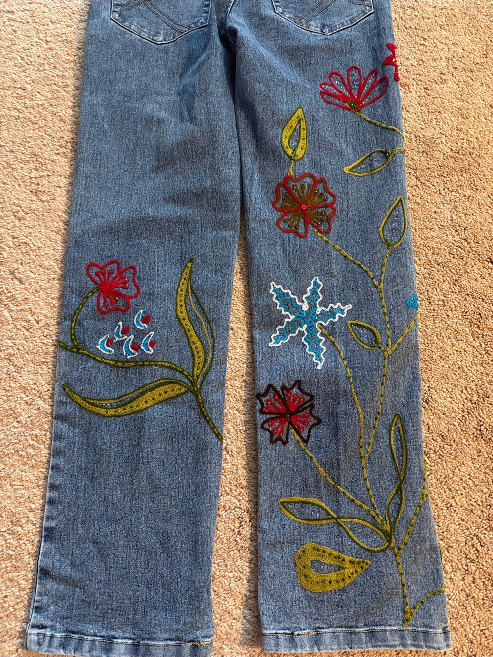 Vintage Y2K Pure Gold Floral Embroidered Beaded Jeans Size 4 boho festival denim - Picture 6 of 8